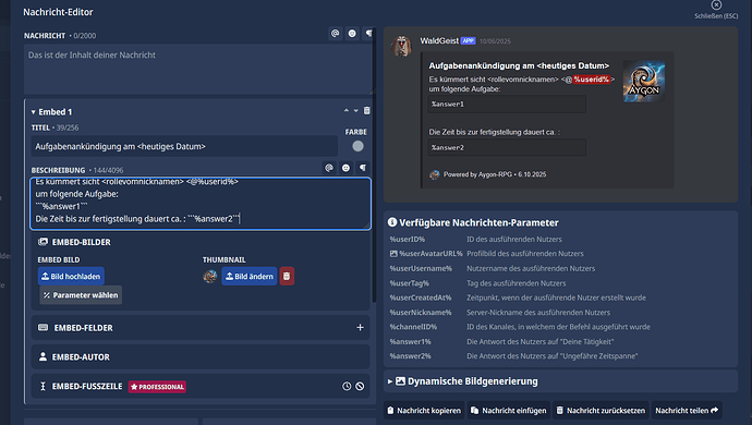 Aufgabenankündigung